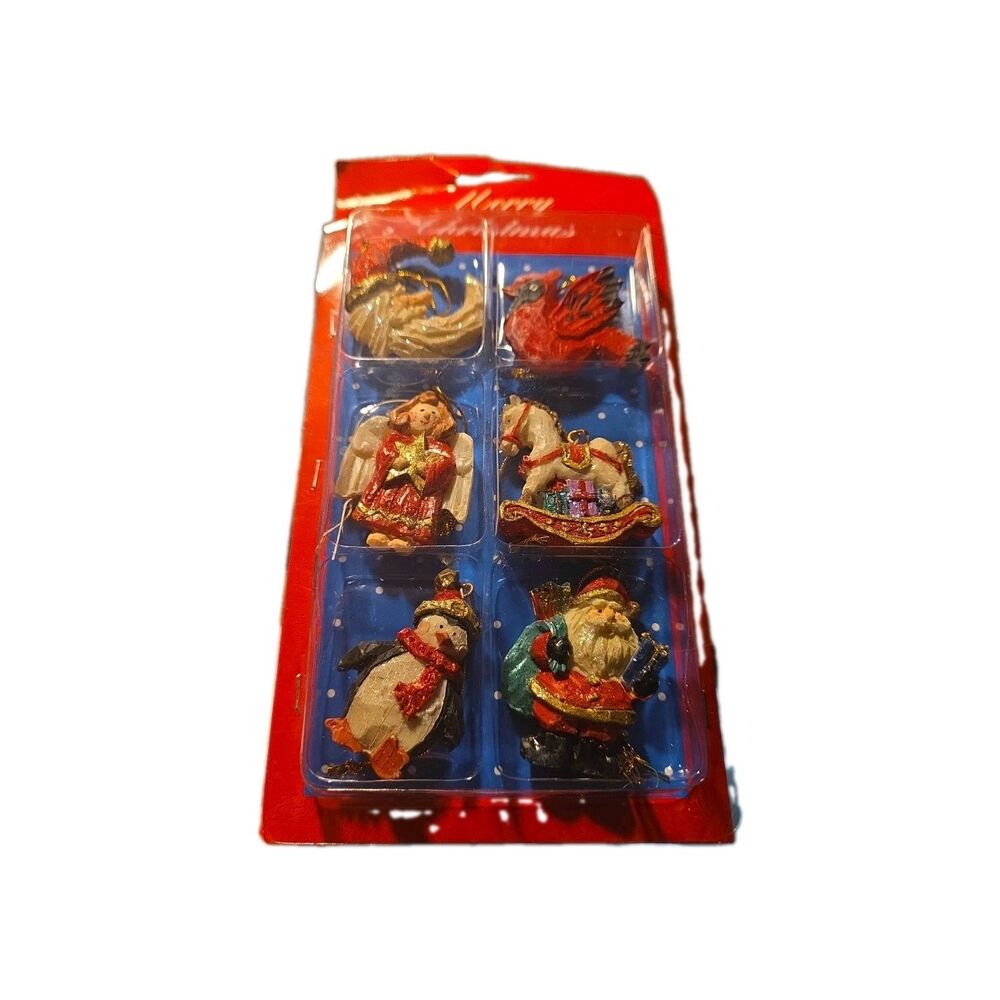 Vintage Christmas Ornaments, Resin, In Packaging, New Old Stock, 8 Quantity